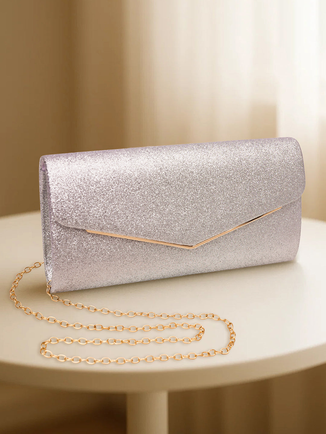 Silver Glitter Envelope Party Clutch Bag フリーサイズ