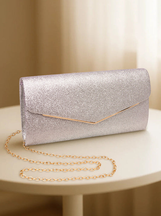 Silver Glitter Envelope Party Clutch Bag フリーサイズ