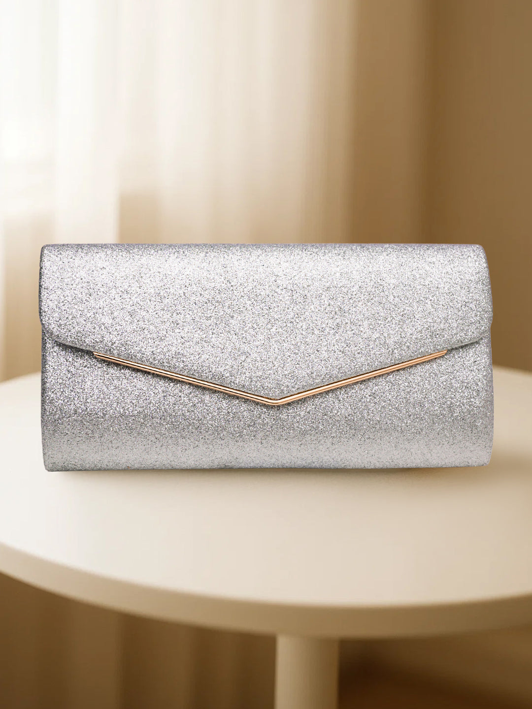 Silver Glitter Envelope Party Clutch Bag フリーサイズ