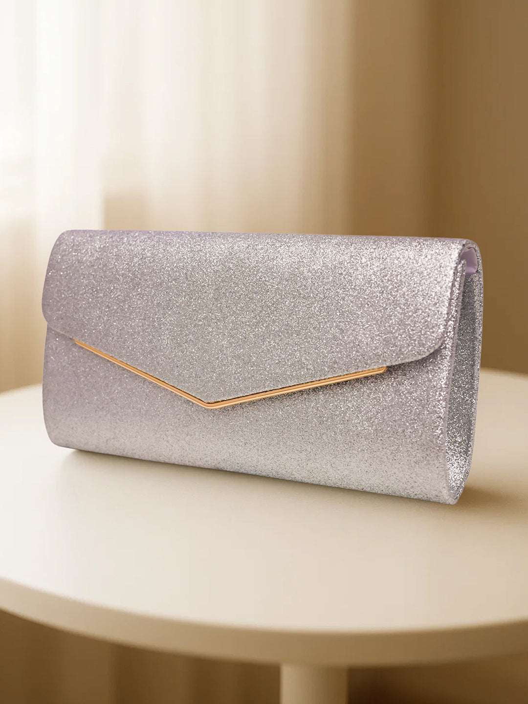 Silver Glitter Envelope Party Clutch Bag フリーサイズ