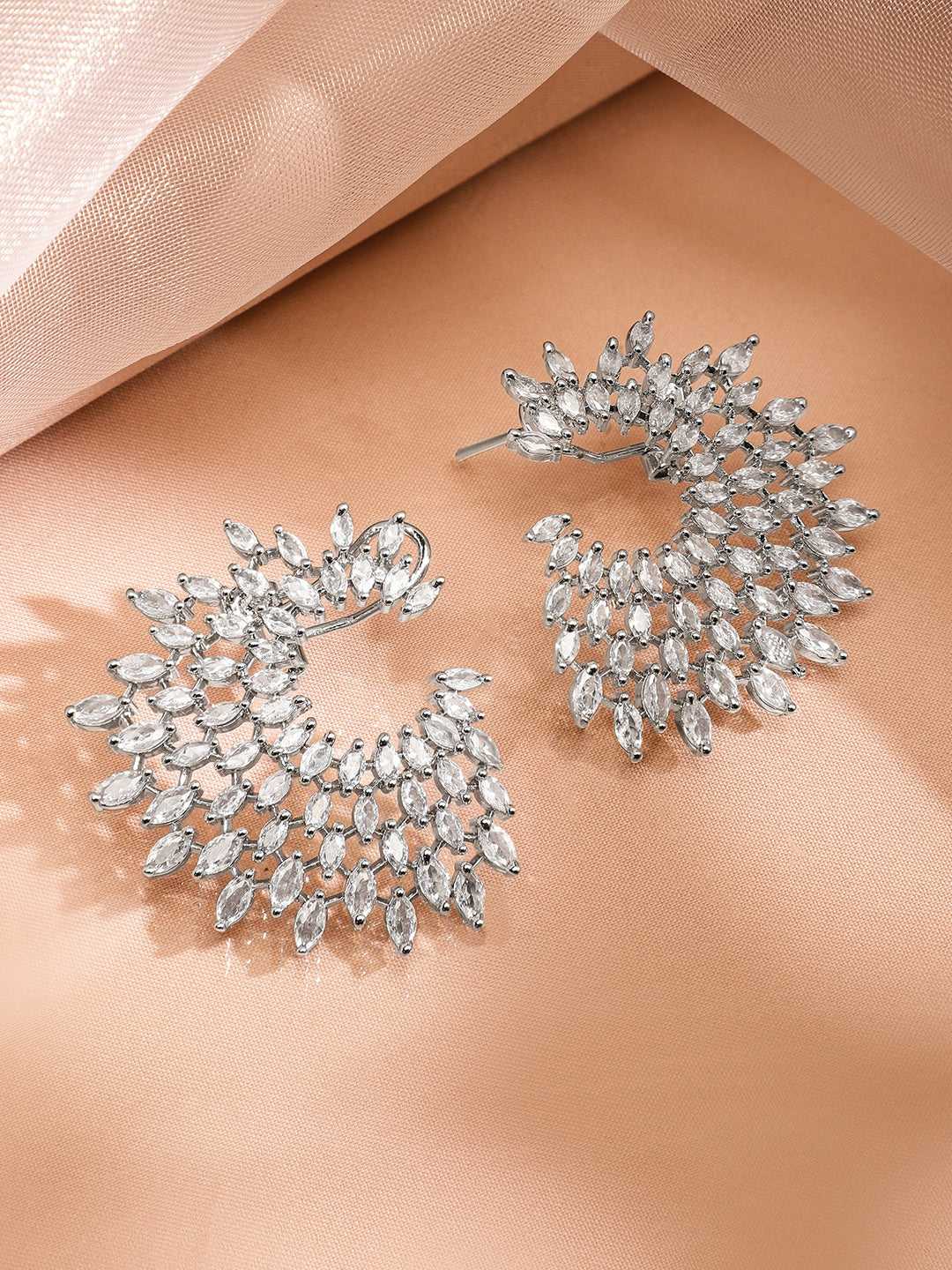 Rubans Silver-Plated Handcrafted AD & Cubic Zirconia Studded Designer Spiral Stud Earring Silver