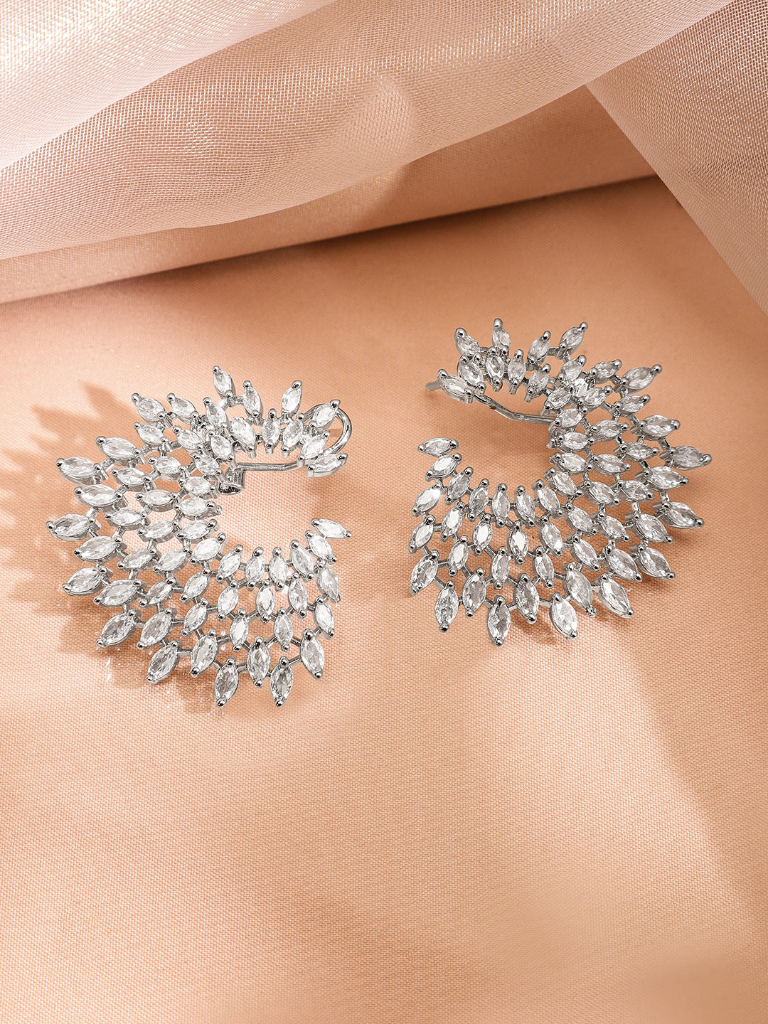 Rubans Silver-Plated Handcrafted AD & Cubic Zirconia Studded Designer Spiral Stud Earring Silver