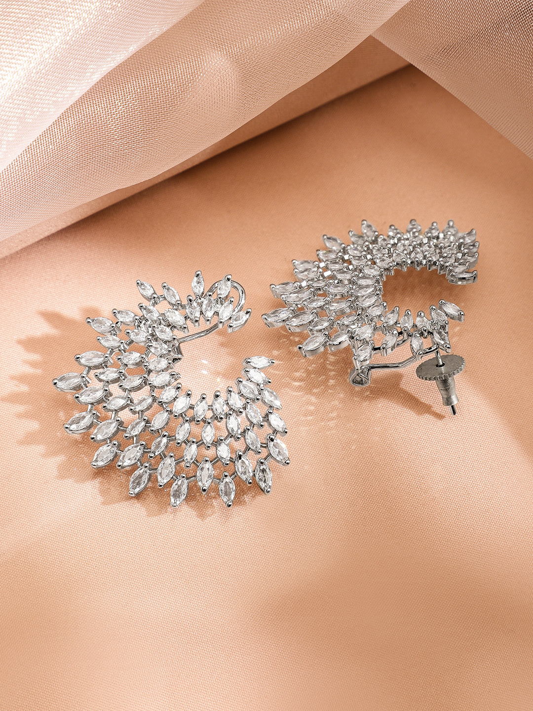Rubans Silver-Plated Handcrafted AD & Cubic Zirconia Studded Designer Spiral Stud Earring Silver