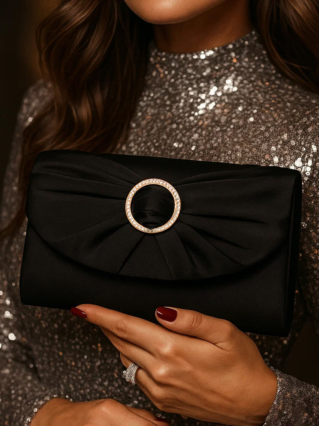 Black Satin Glam Evening Clutch フリーサイズ