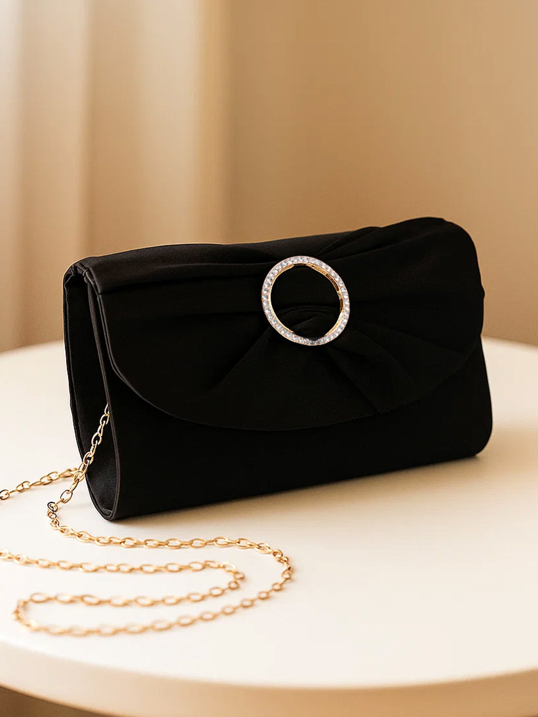 Black Satin Glam Evening Clutch フリーサイズ