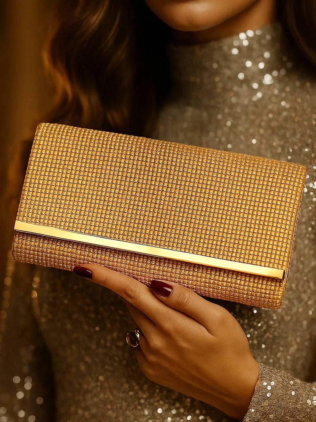Dazzling Gold Crystal Event Clutch Bag フリーサイズ