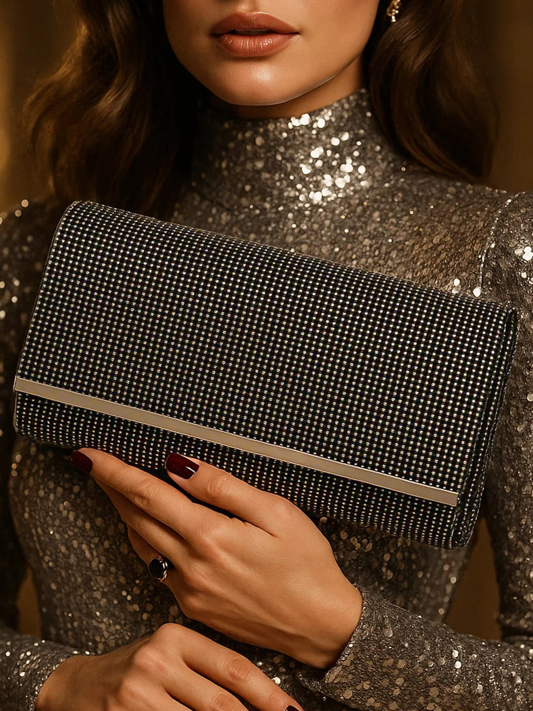 Midnight Spark Black Crystal Clutch フリーサイズ