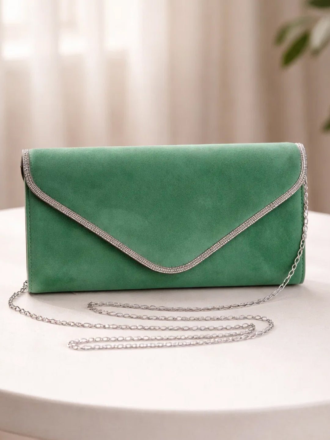 Green Velvet Chain Statement Clutch フリーサイズ