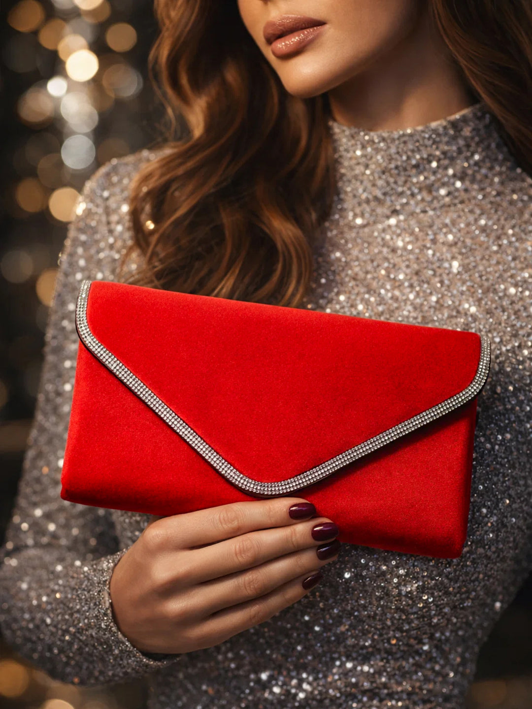 Red Velvet Chain Statement Clutch フリーサイズ