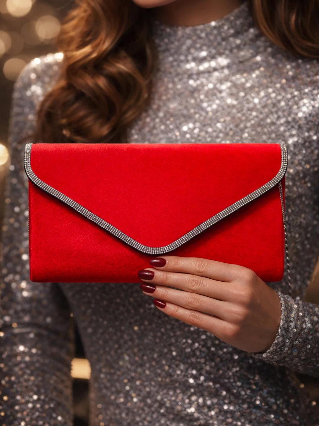 Red Velvet Chain Statement Clutch フリーサイズ