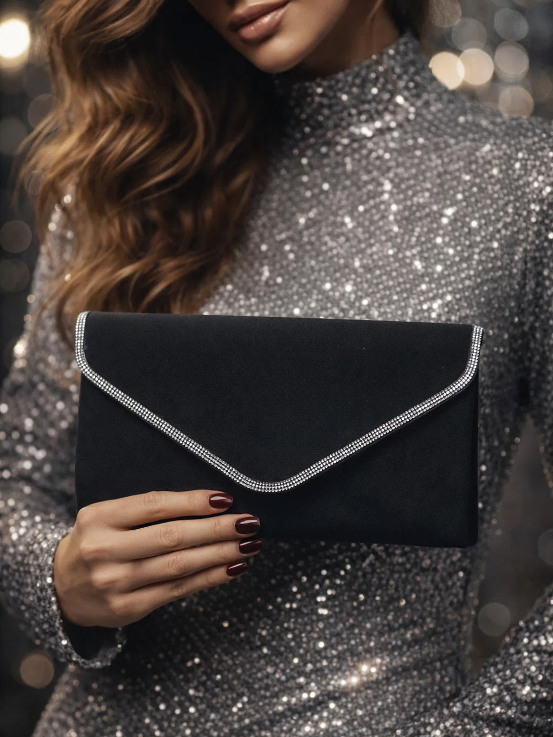 Black Velvet Chain Statement Clutch フリーサイズ