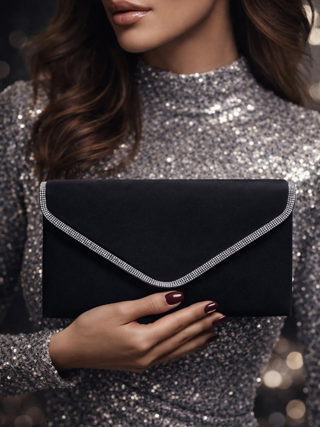Black Velvet Chain Statement Clutch フリーサイズ
