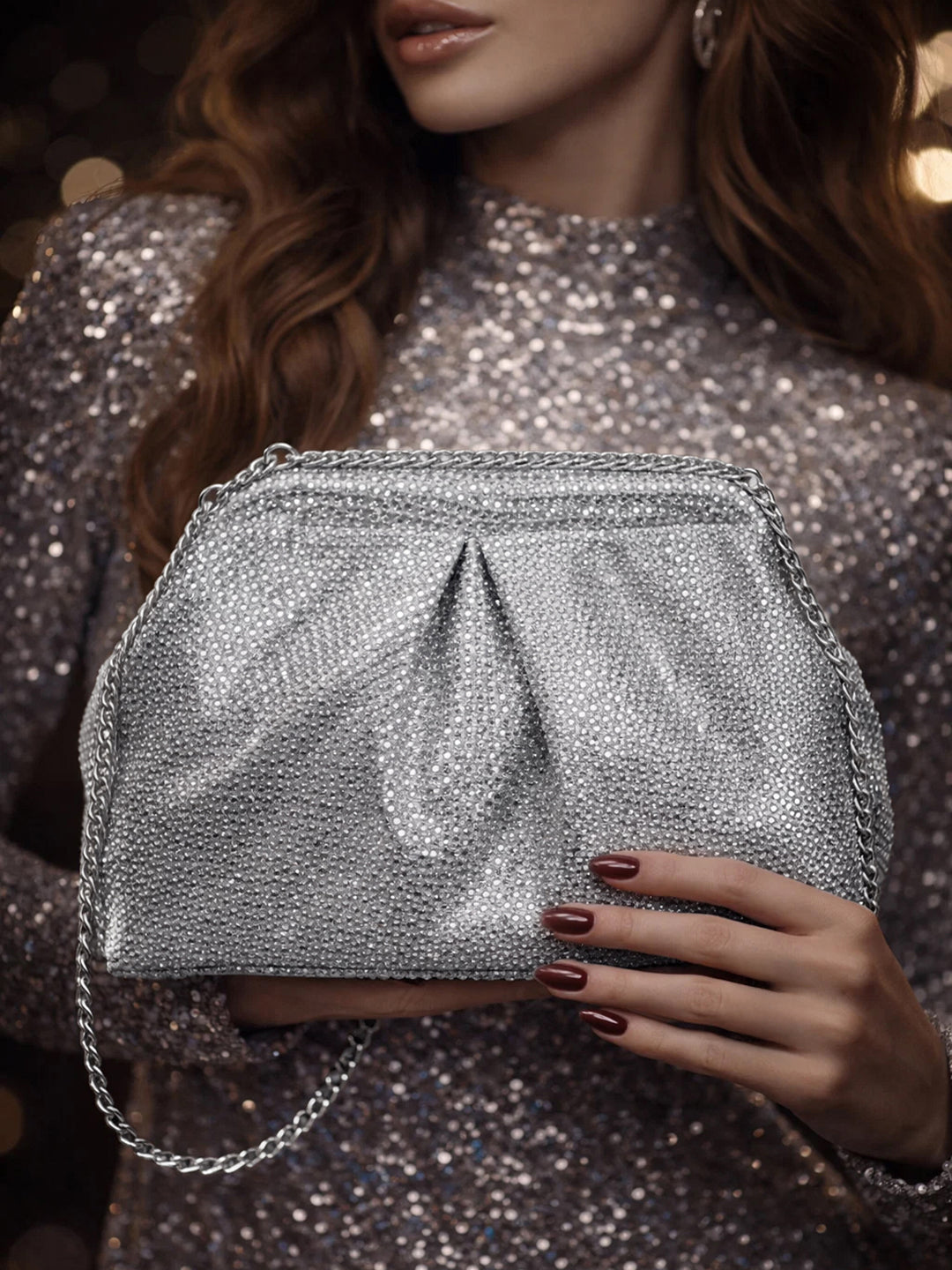Silver Shimmer Luxe Party Clutch Bag フリーサイズ
