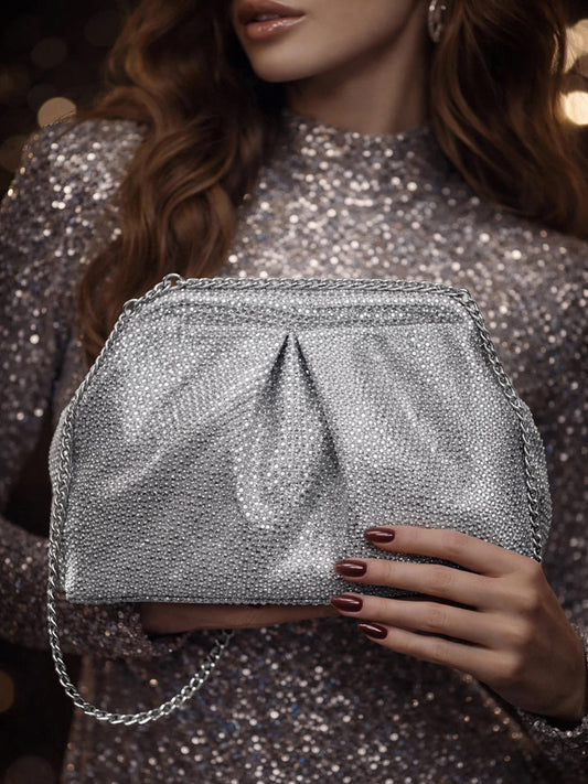 Silver Shimmer Luxe Party Clutch Bag フリーサイズ