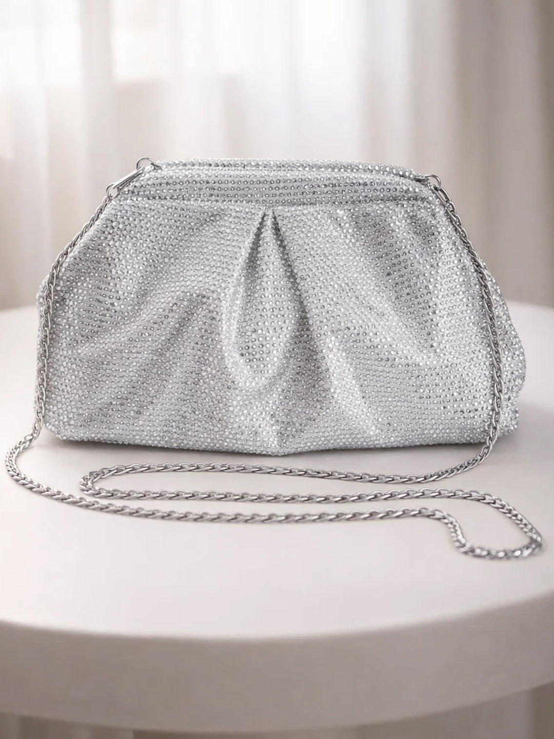 Silver Shimmer Luxe Party Clutch Bag フリーサイズ