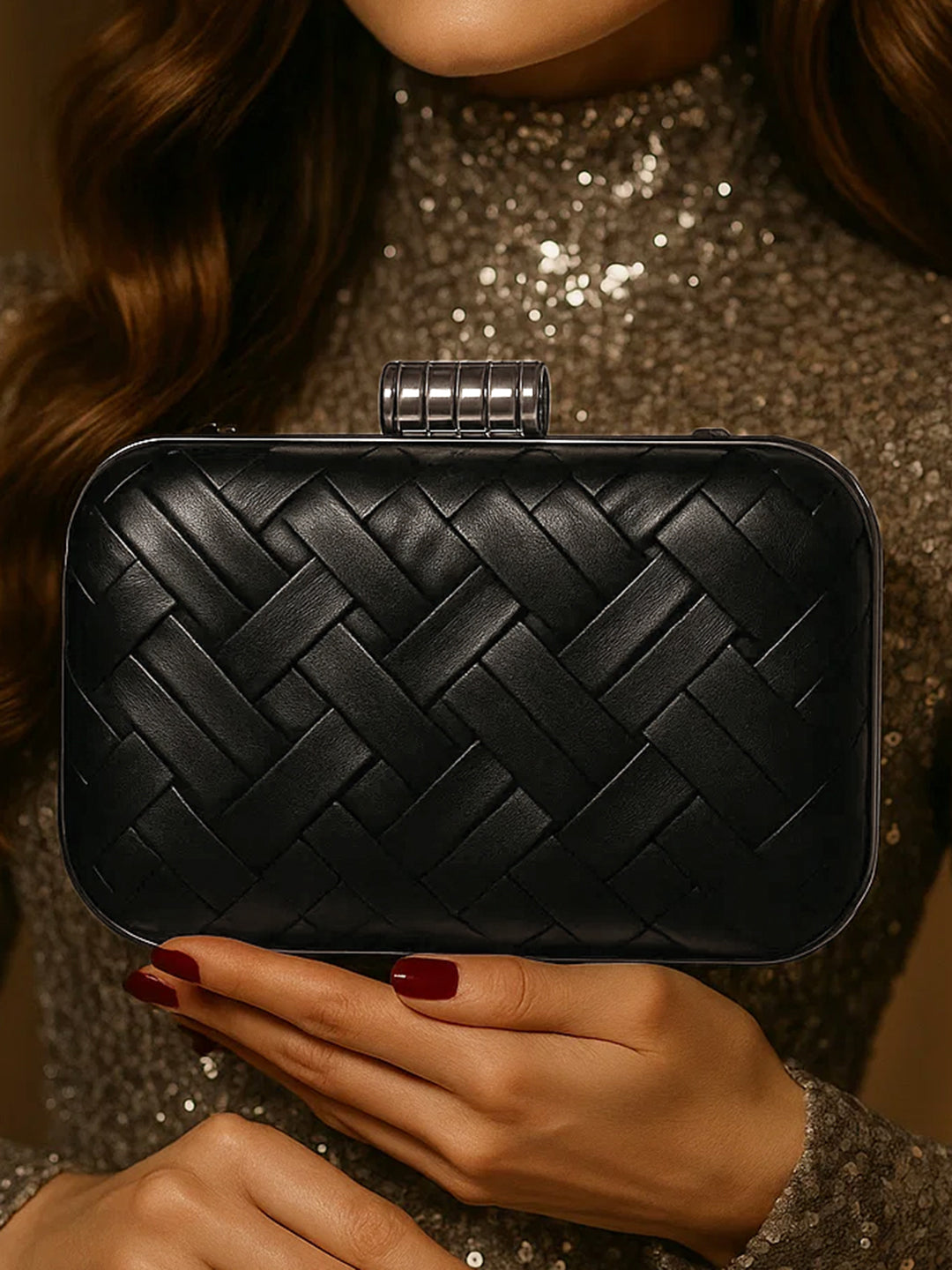 Black Woven Evening Clutch Bag フリーサイズ