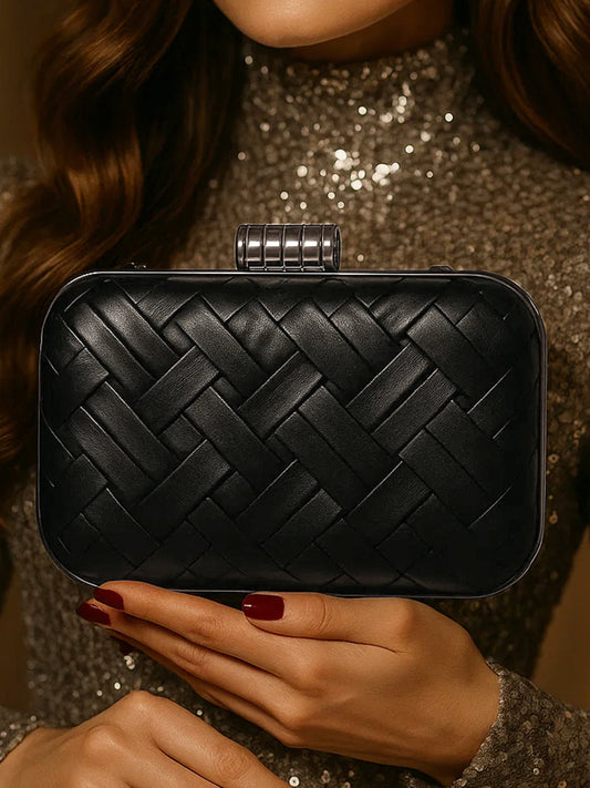 Black Woven Evening Clutch Bag フリーサイズ