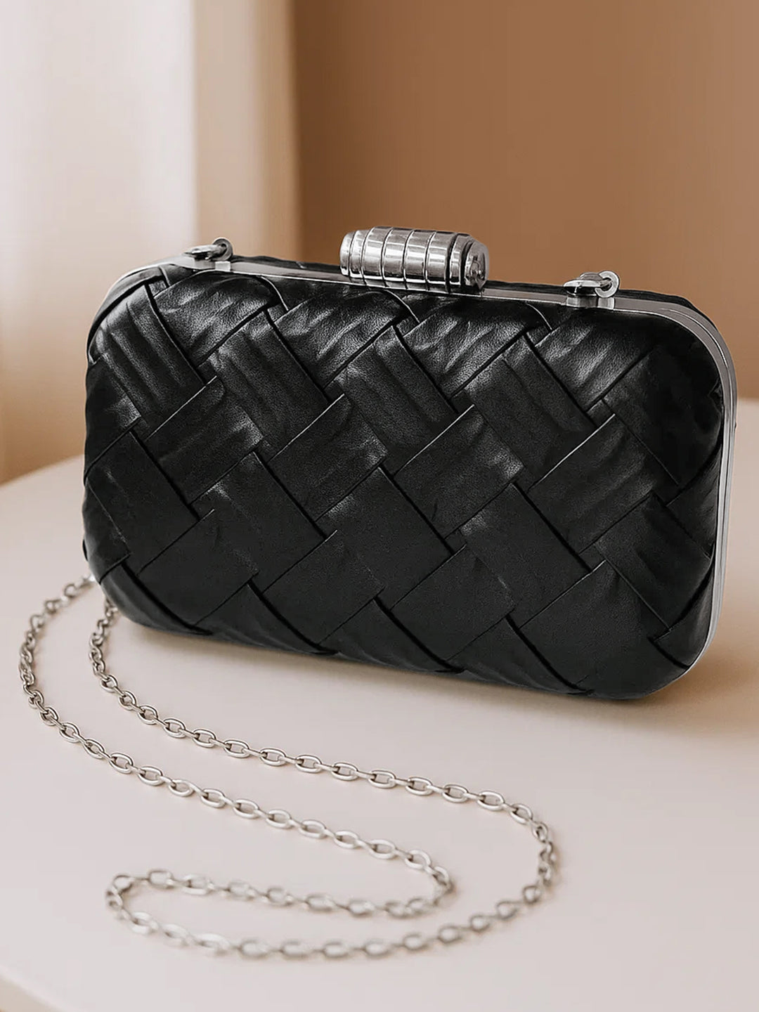 Black Woven Evening Clutch Bag フリーサイズ
