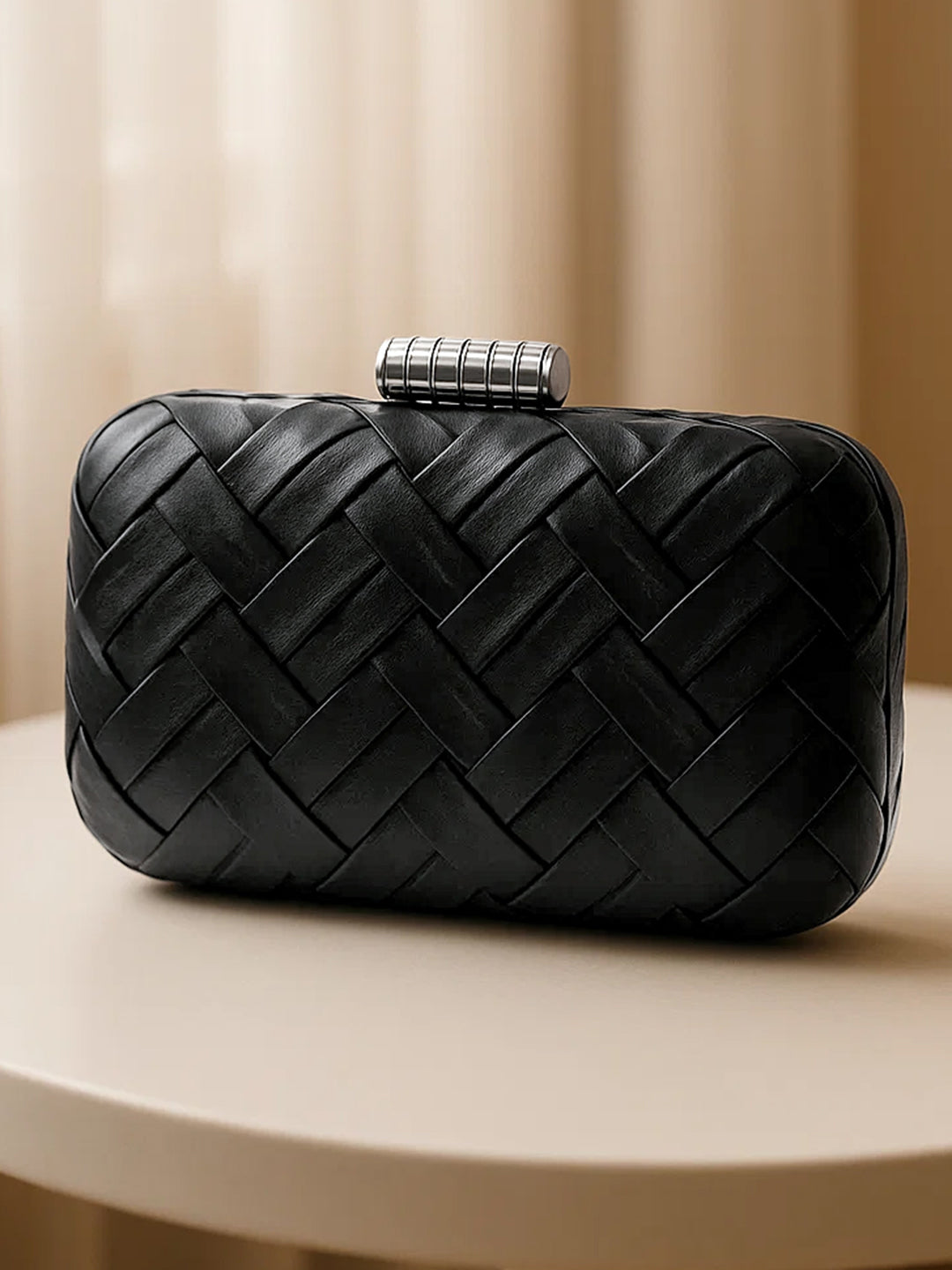 Black Woven Evening Clutch Bag フリーサイズ