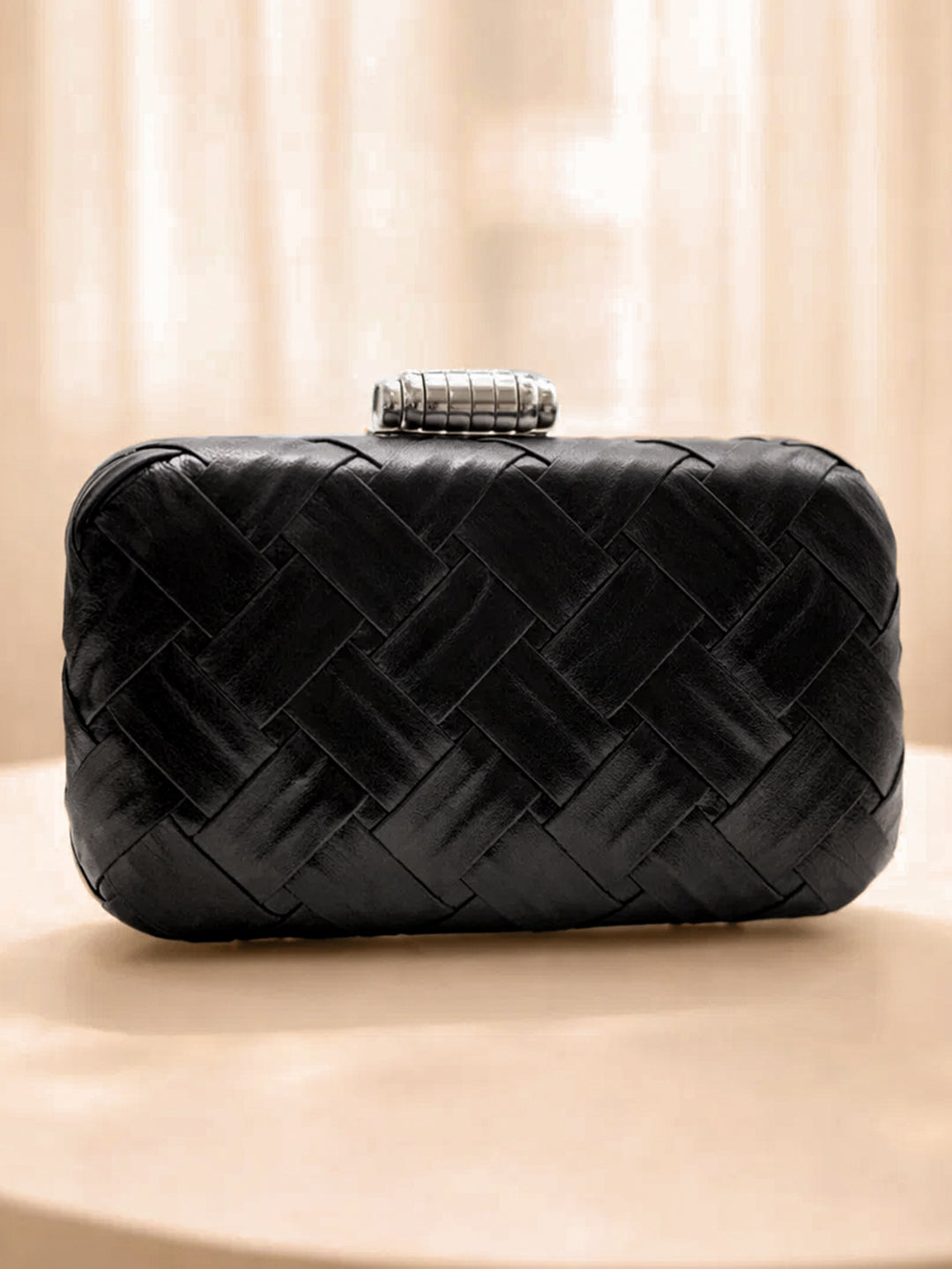 Black Woven Evening Clutch Bag フリーサイズ