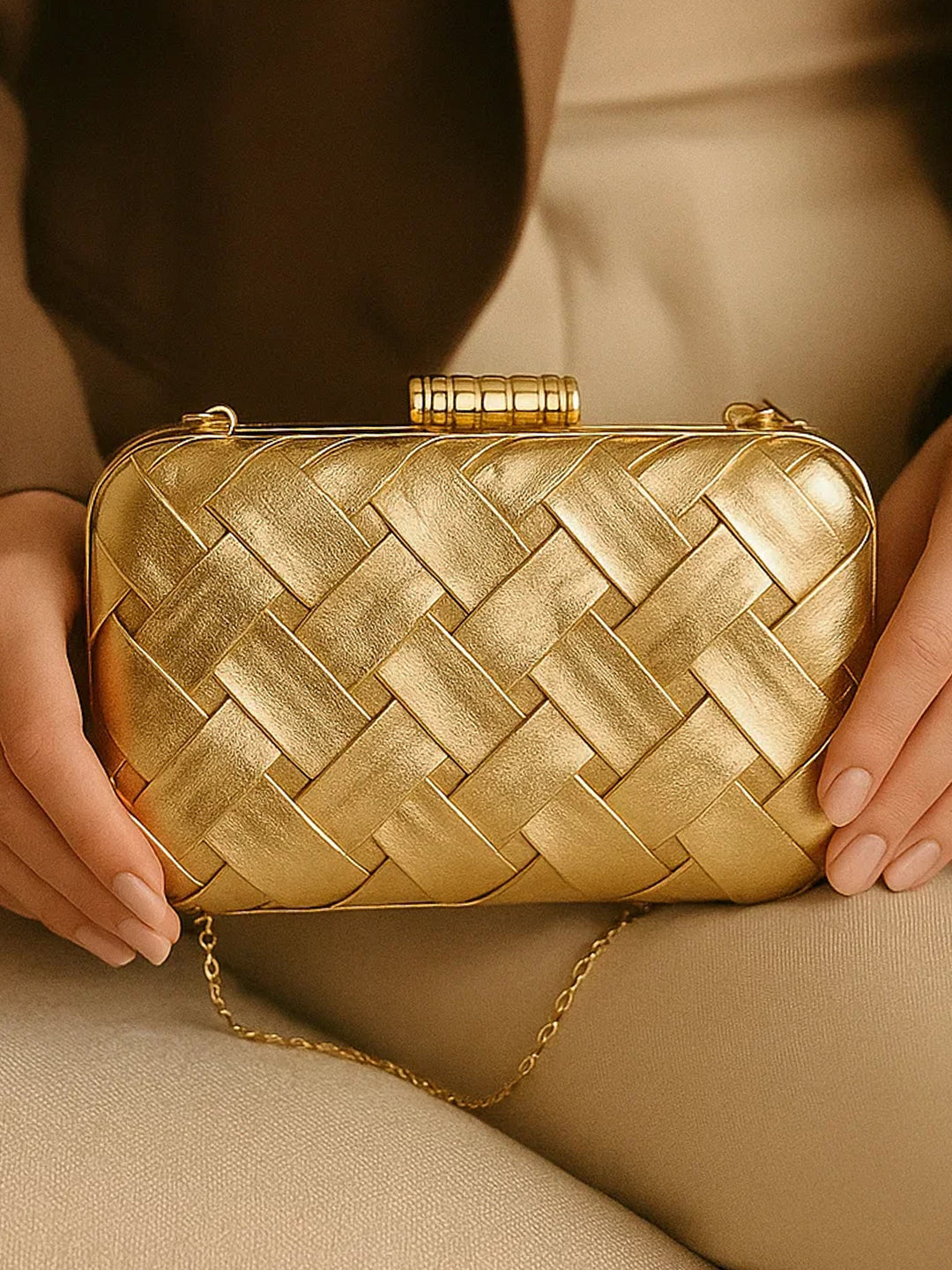 Glam Night Textured Gold Clutch フリーサイズ