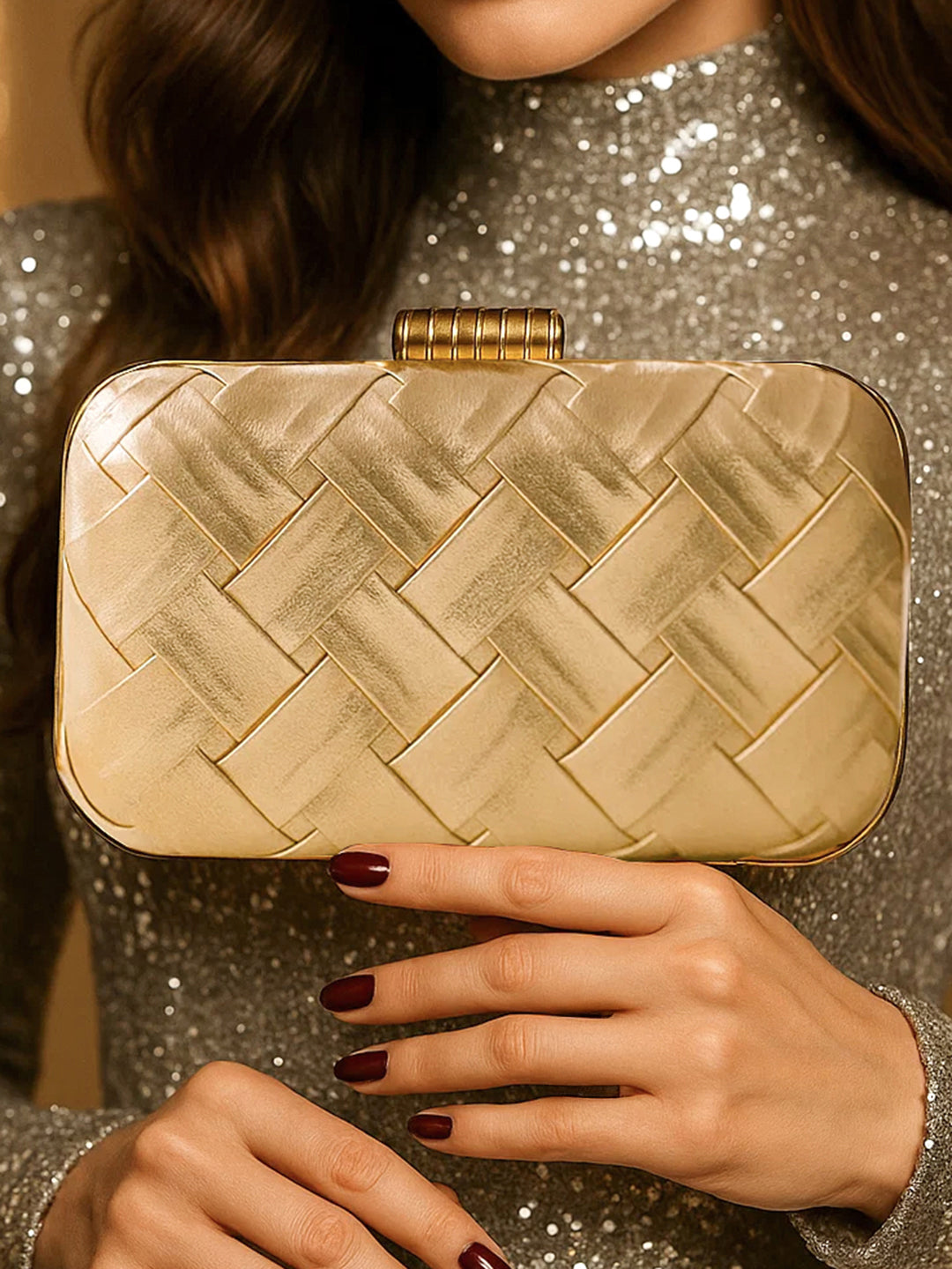 Glam Night Textured Gold Clutch フリーサイズ