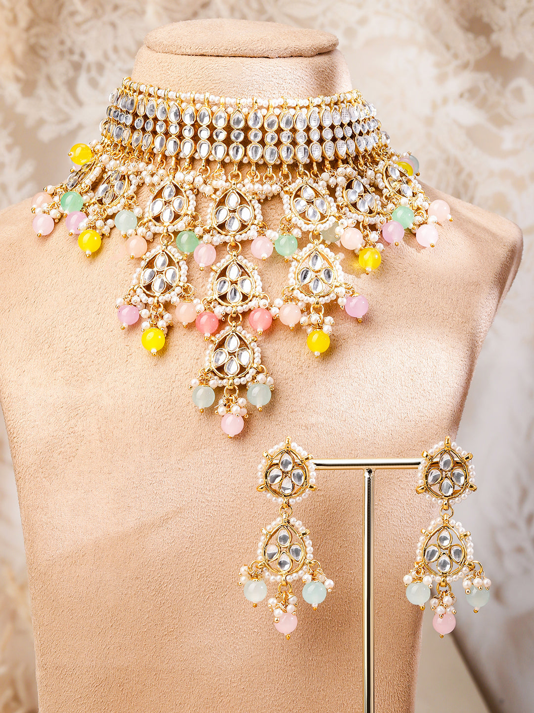 Multicolour Hue Kundan Choker Set Multicolor