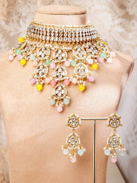 Multicolour Hue Kundan Choker Set Multicolor