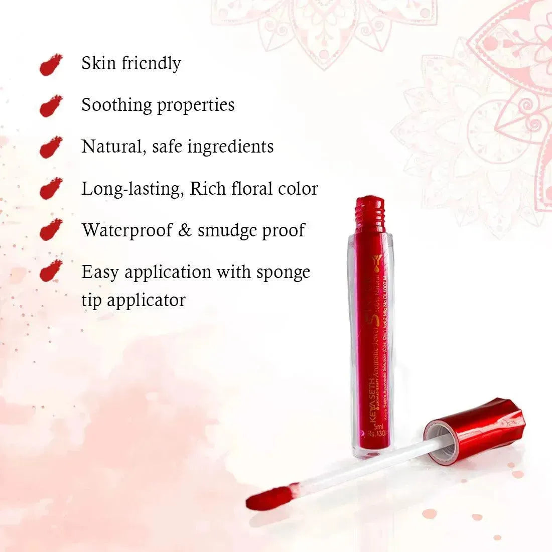 Aromatic 100% Natural Liquid Sindoor (Red) - Long lasting & Waterproof with Floral Pigment 5ml x 3
