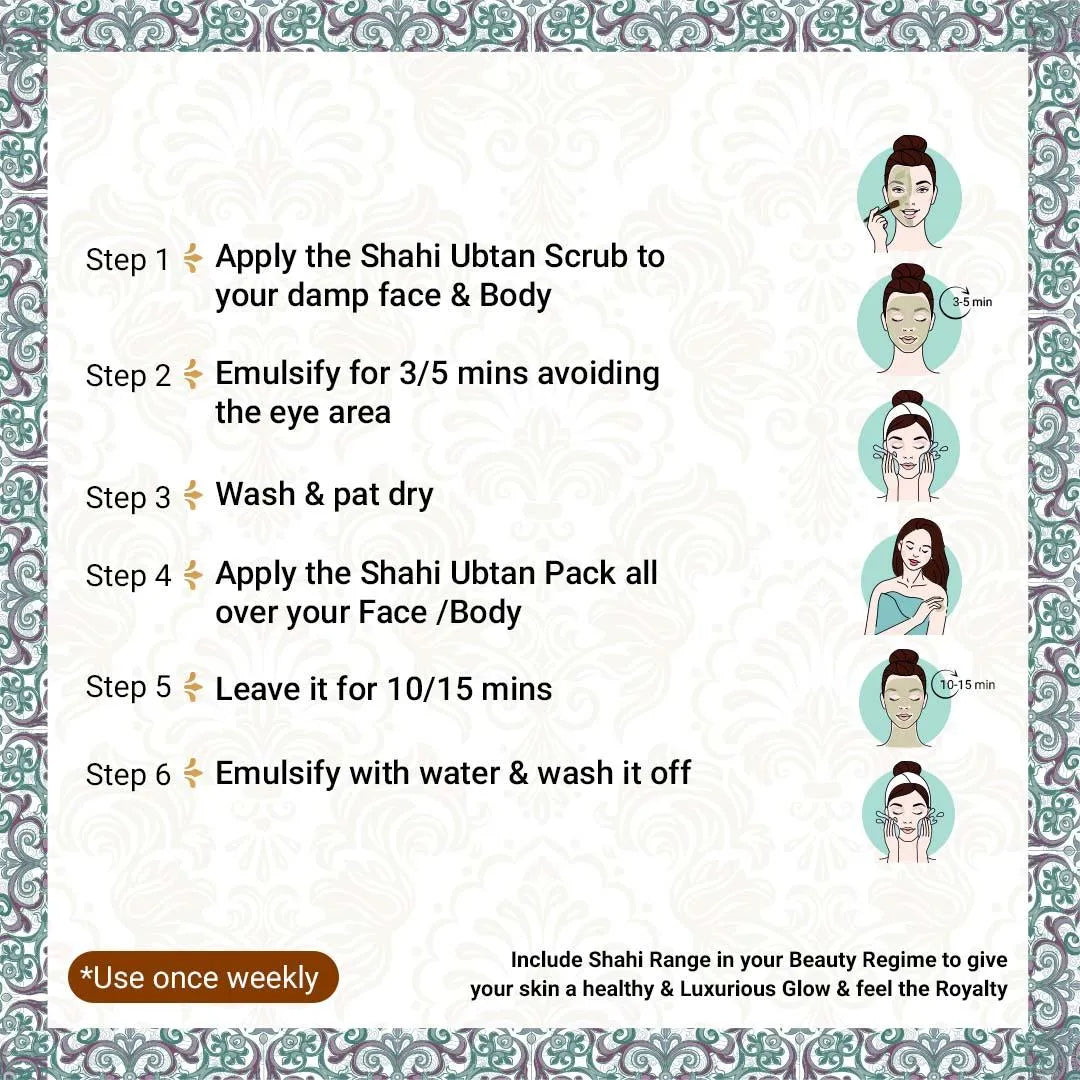 Shahi Ubtan Scrub, Natural Exfoliation Orange Peel, Apricot Seed & Turmeric Protection, Tan Removal, Cell Renewal Glowing Face & Body, All Skin Types 160ml