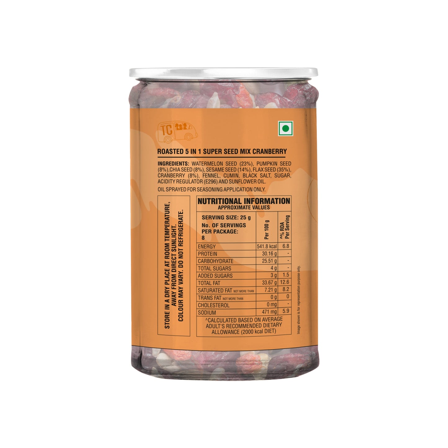 TRUE CREW Roasted 5 in 1 Super Seed mix cranberry Bottle 200 g 200g