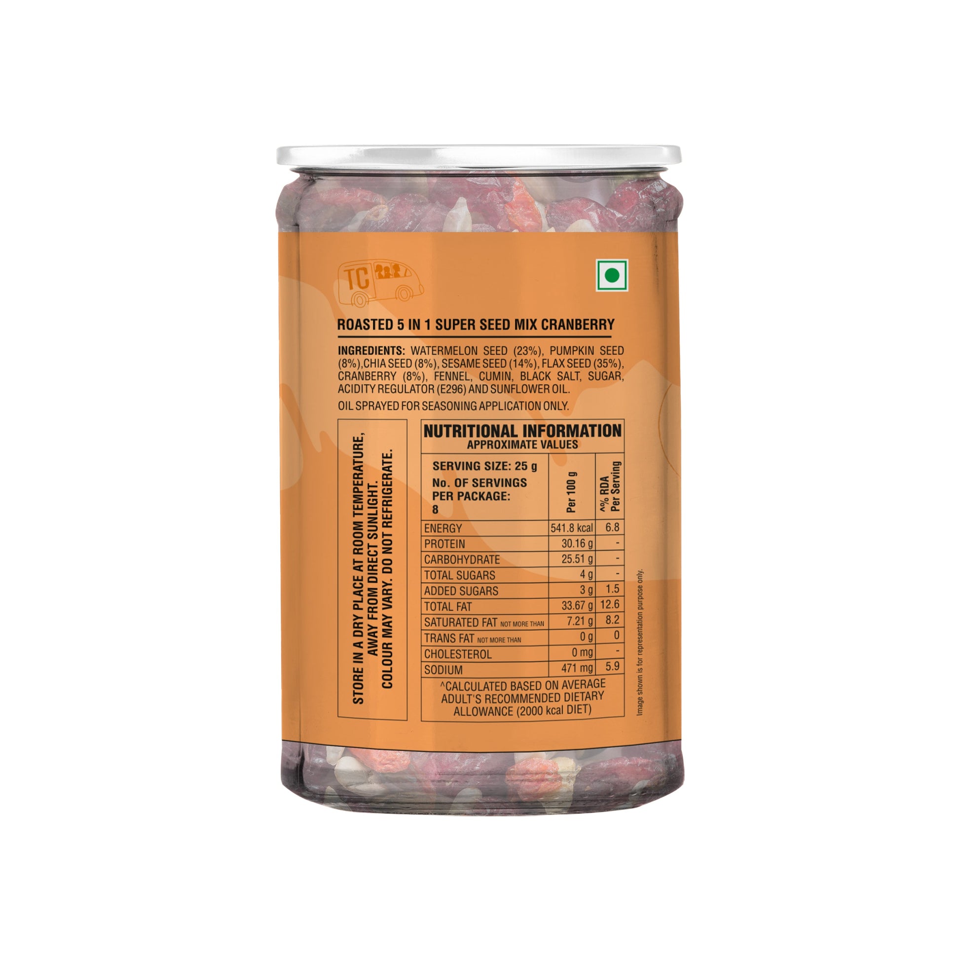 TRUE CREW Roasted 5 in 1 Super Seed mix cranberry Bottle 200 g 200g