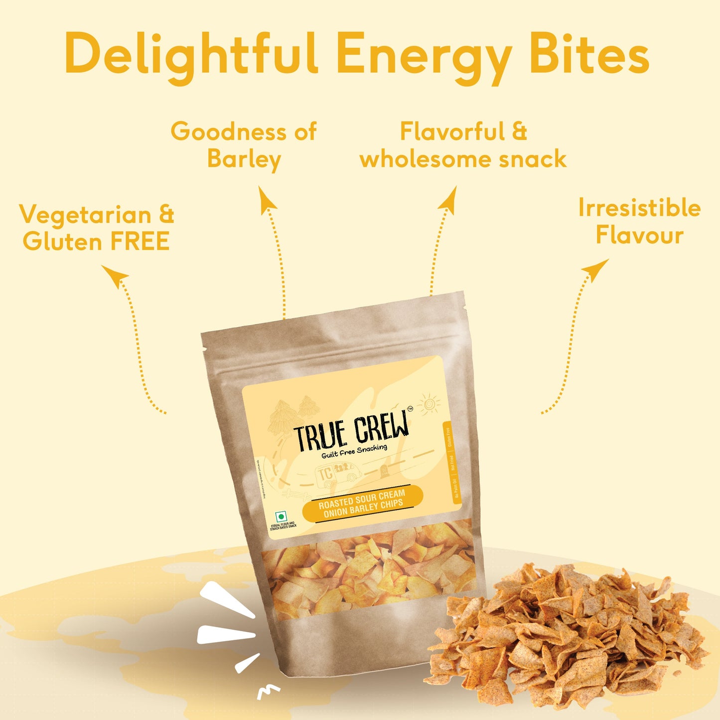 TRUE CREW - Sour Cream Onion Barley Chips, 125 g 125g