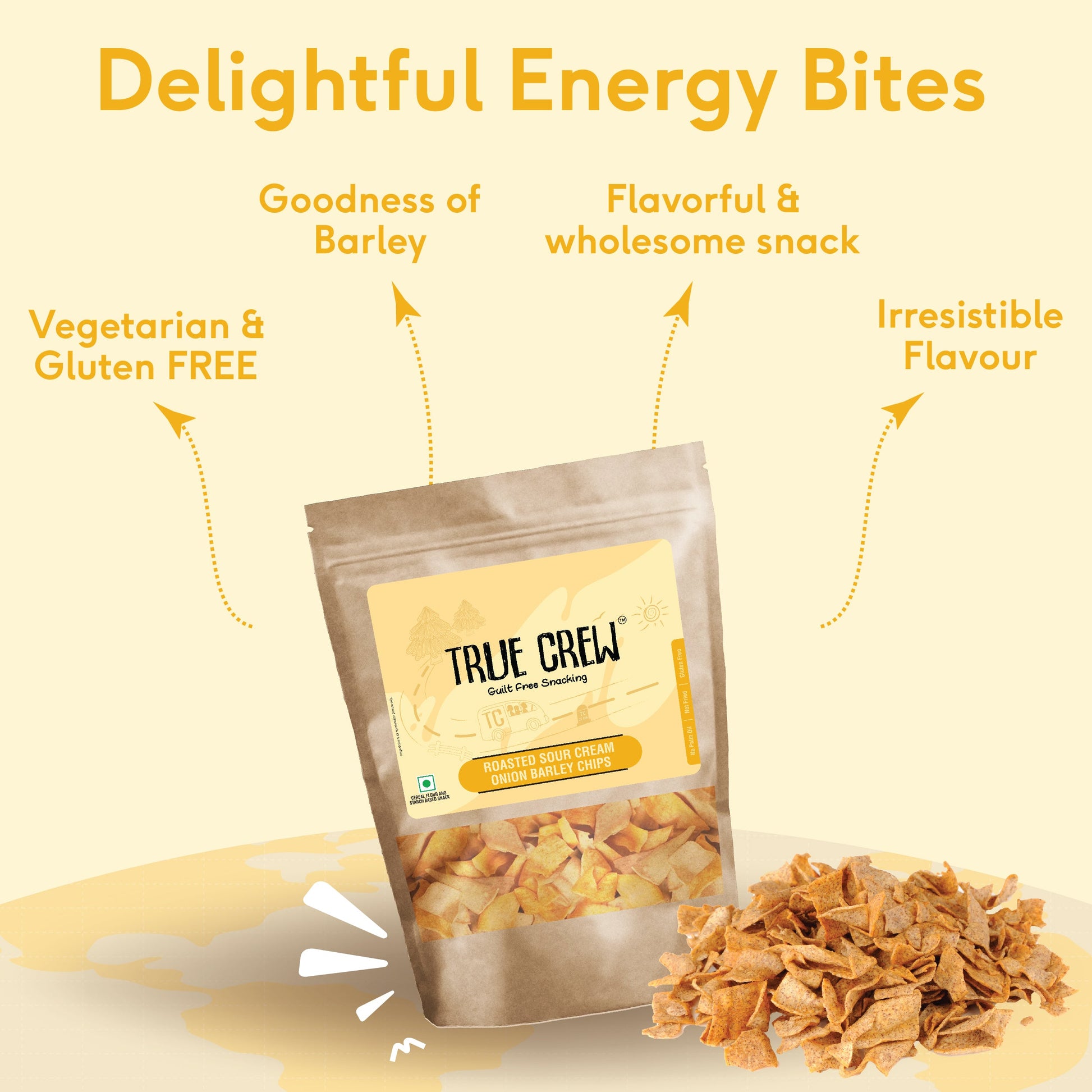 TRUE CREW - Sour Cream Onion Barley Chips, 125 g 125g