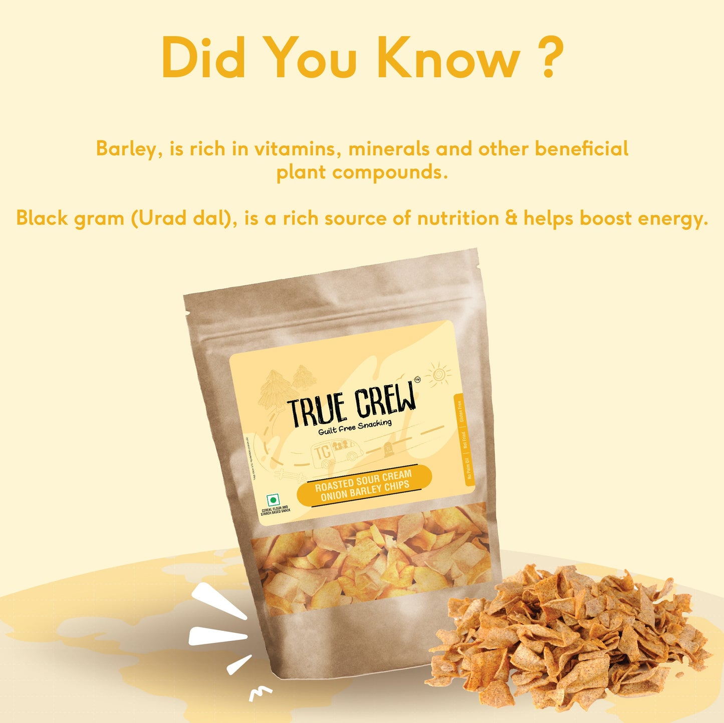 TRUE CREW - Sour Cream Onion Barley Chips, 125 g 125g