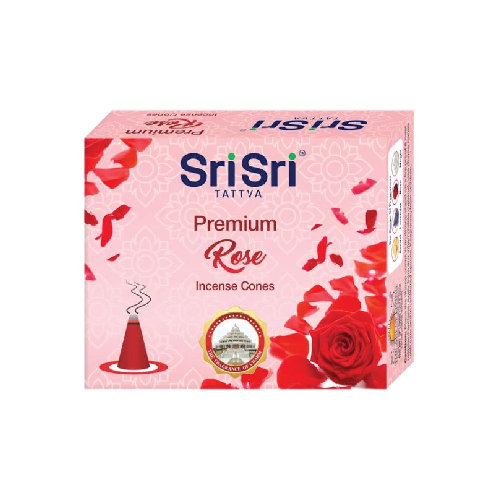 【Sri Sri Tattva】 Premium Rose Incense Cones for Pooja (with Stand)｜ プレミアム ローズ香（プージャ用）コーン（スタンド付き）｜ 25g