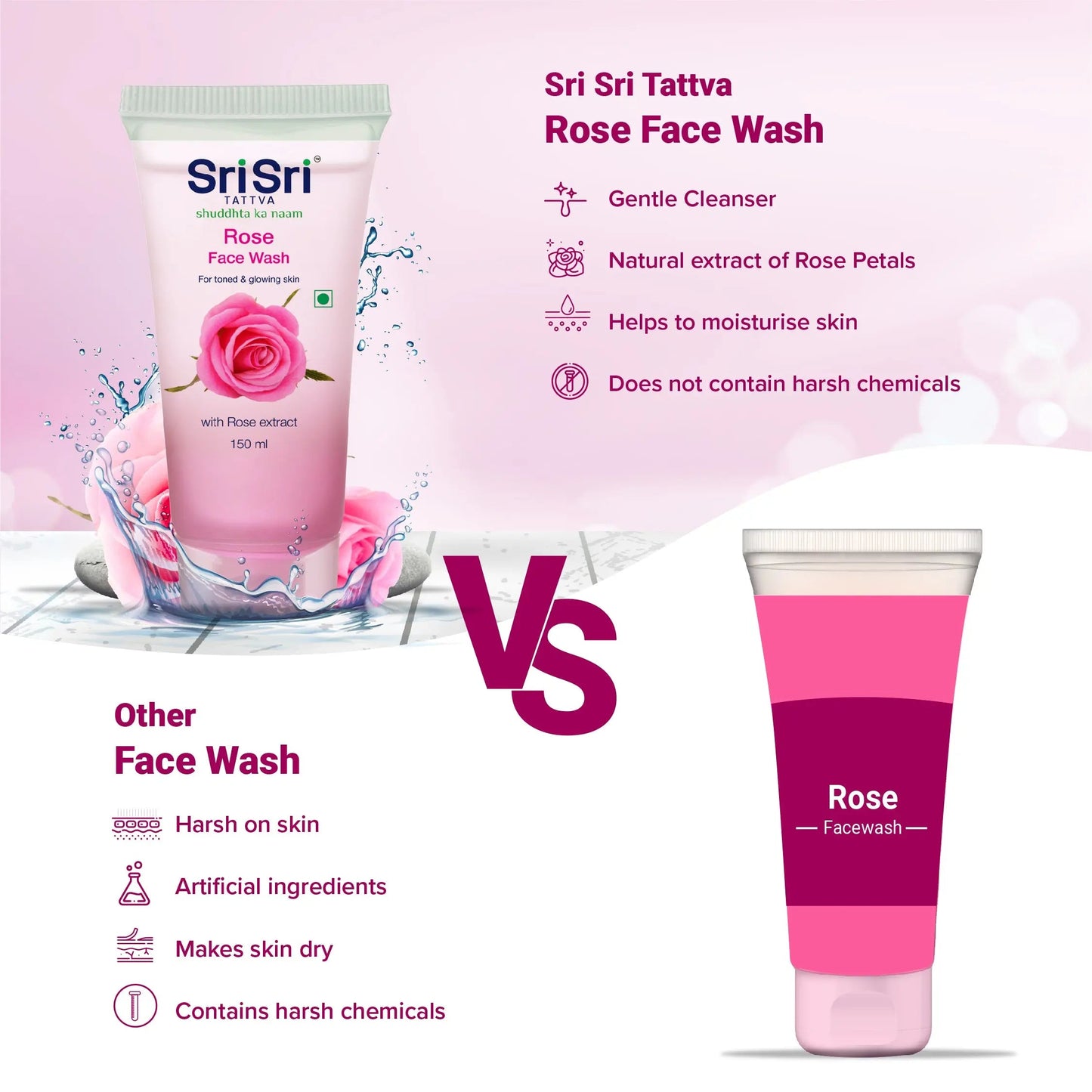 Rose Face Wash - For Toned & Glowing Skin, 150 ml 150ml
