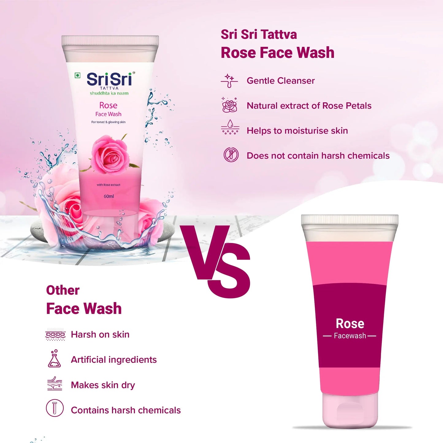 Rose Face Wash - For Toned & Glowing Skin, 60 ml 60ml
