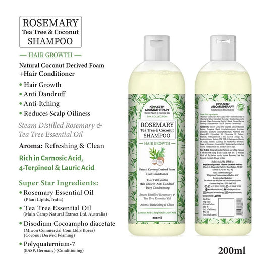 Rosemary Tea Tree Coconut Shampoo, Hair Growth Reduces Dandruff Oiliness Itching, Natural Coconut Derived Foaming + Hair Conditioner 200ml