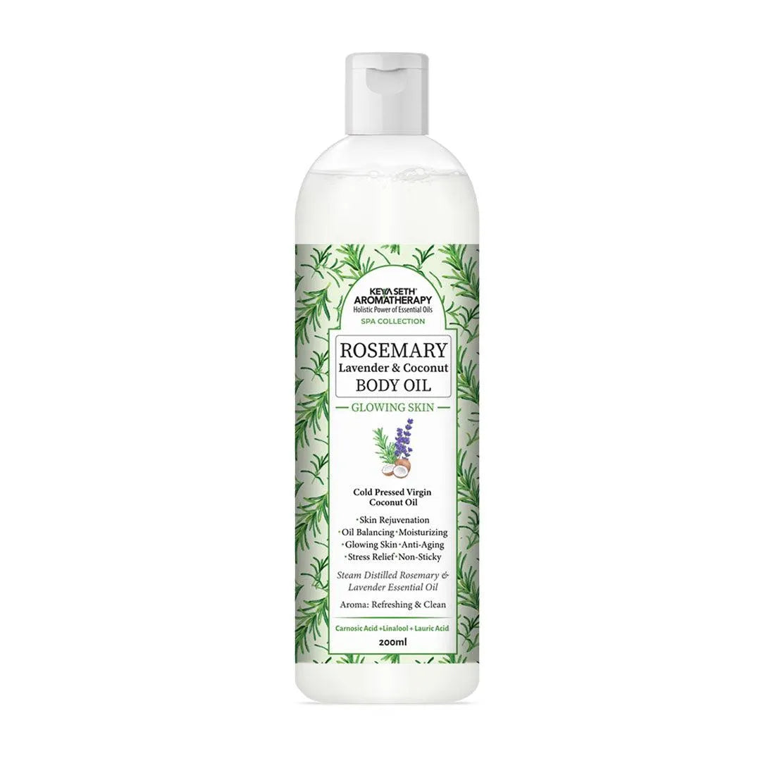 Rosemary Lavender Coconut Body Oil, Glowing Skin, Moisturizing Refreshing Aroma, Non Sticky Anti Aging, Essential Oil 200ml