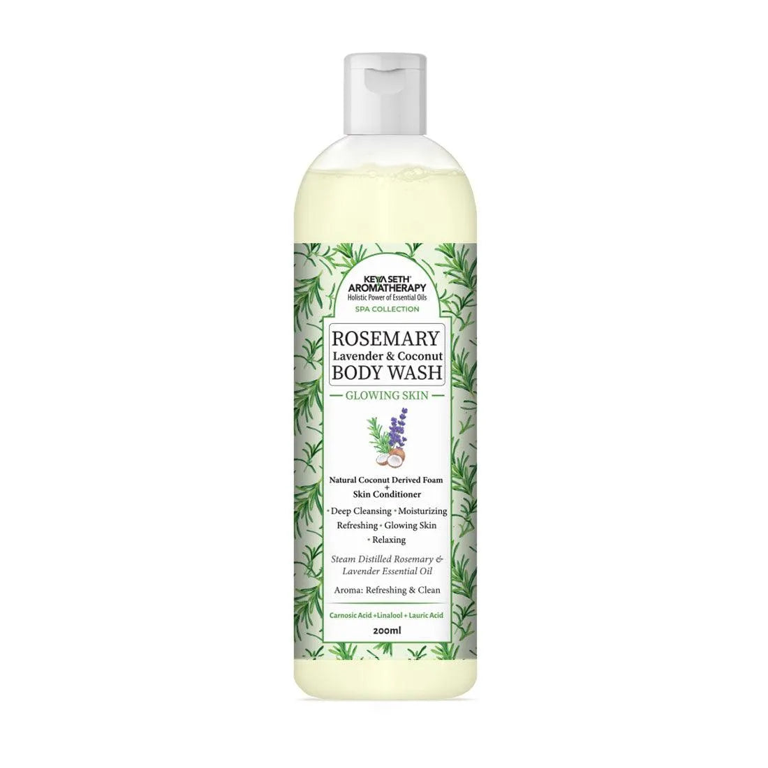 Rosemary Lavender Coconut Body Wash, Glowing Skin Moisturizing & Refreshing, Natural Coconut Derived Foaming + Conditioner, Essential Oil 200ml