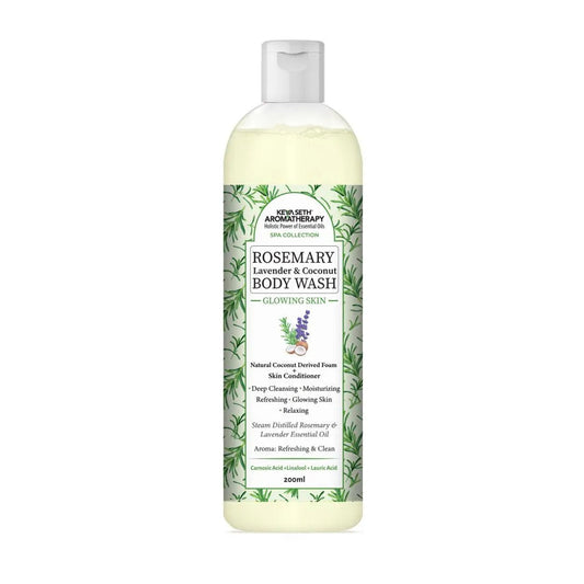 Rosemary Lavender Coconut Body Wash, Glowing Skin Moisturizing & Refreshing, Natural Coconut Derived Foaming + Conditioner, Essential Oil 200ml
