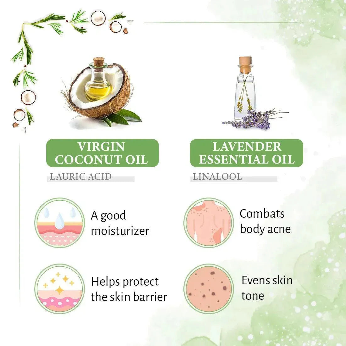 Rosemary Lavender Coconut Body Wash, Glowing Skin Moisturizing & Refreshing, Natural Coconut Derived Foaming + Conditioner, Essential Oil 200ml