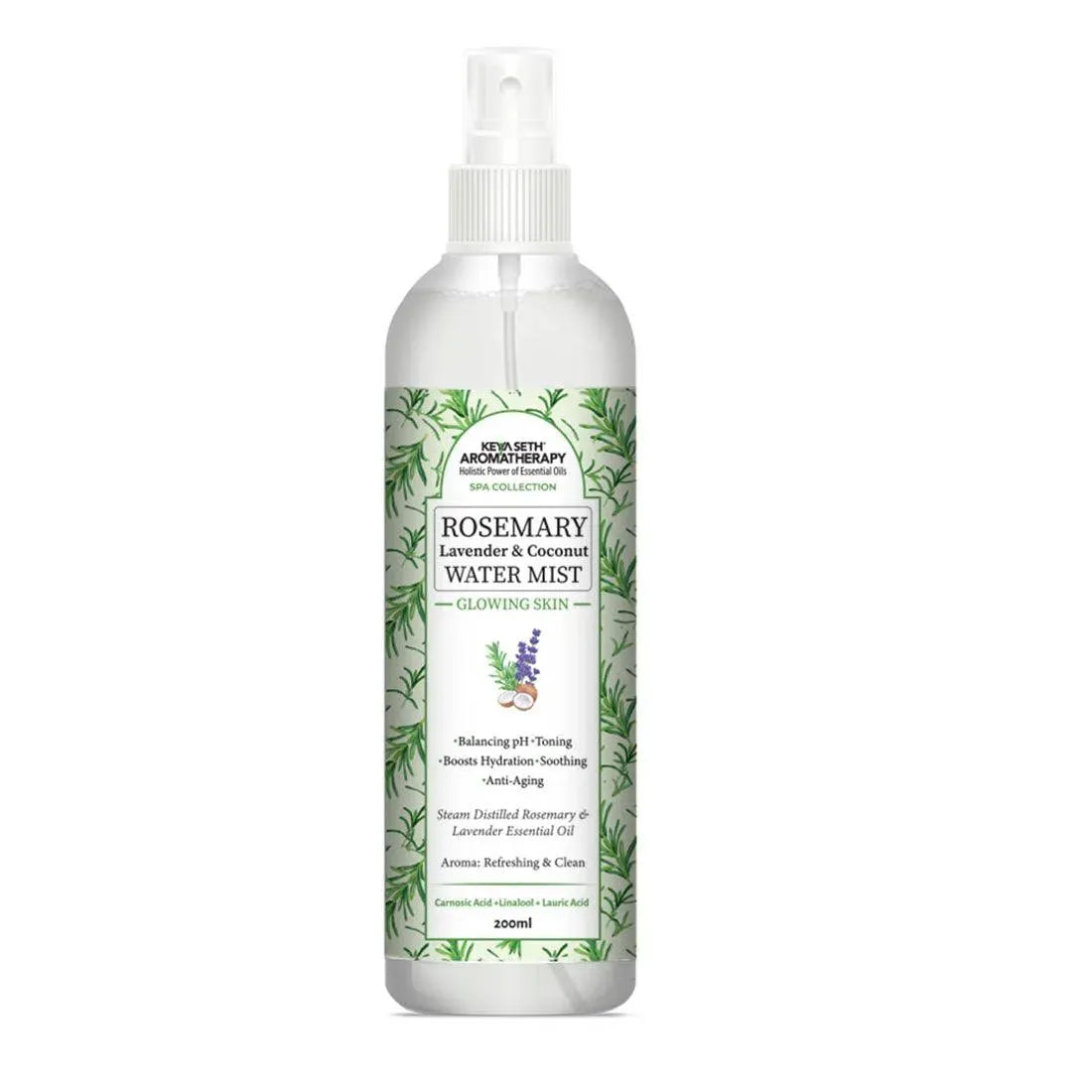 Rosemary Lavender Coconut Water Mist Spray Face Toner, Glowing Skin Hydration Soothing Anti Aging, Distilled Essential Oil 200ml