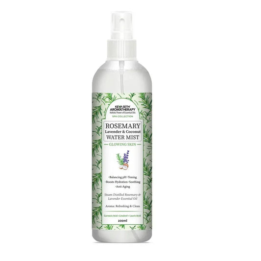 Rosemary Lavender Coconut Water Mist Spray Face Toner, Glowing Skin Hydration Soothing Anti Aging, Distilled Essential Oil 200ml