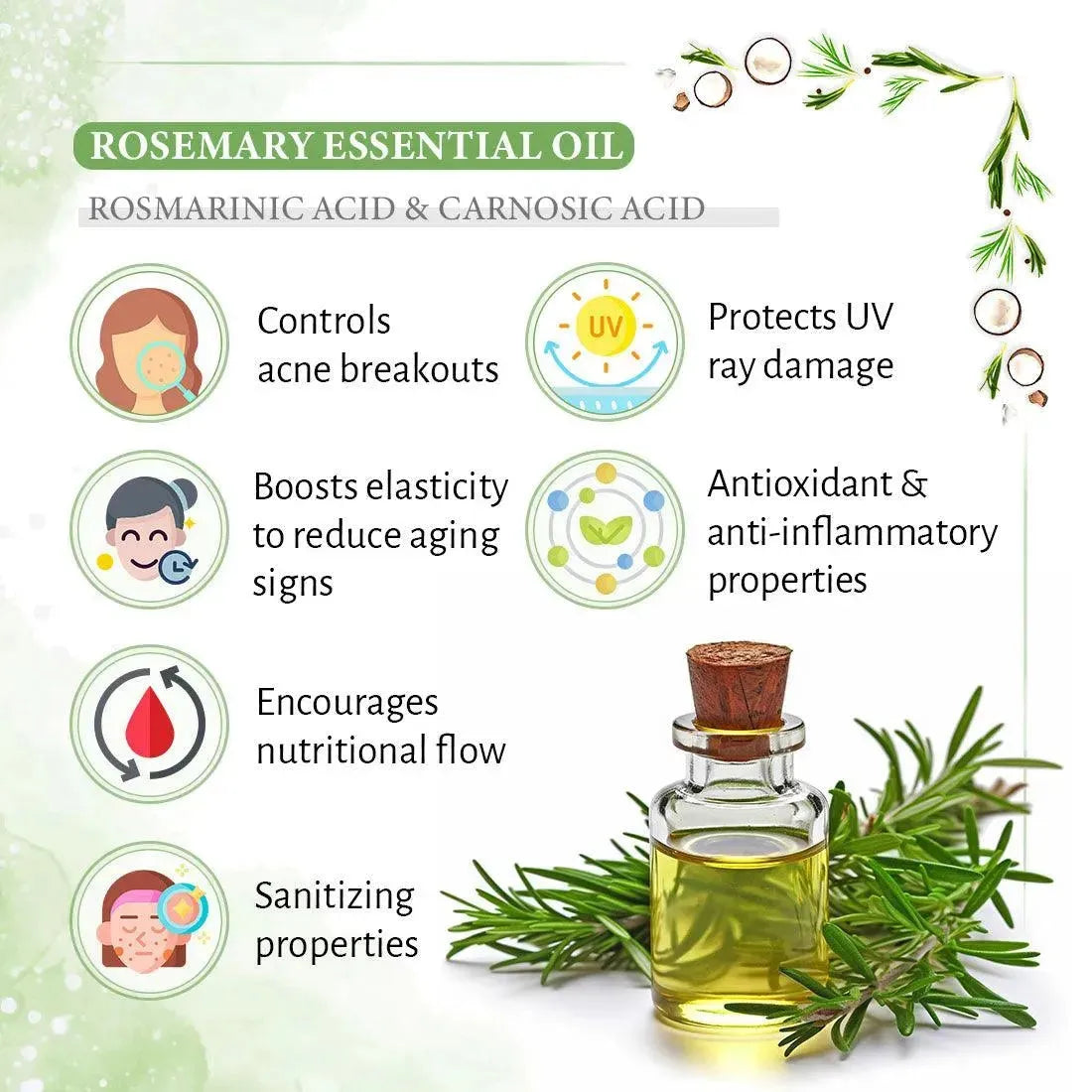 Rosemary Lavender Coconut Water Mist Spray Face Toner, Glowing Skin Hydration Soothing Anti Aging, Distilled Essential Oil 200ml