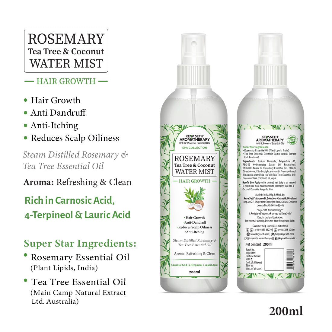 Rosemary Hair Growth Treatment Kit for Dry Hair- Rosemary Hair Serum, Hair Oil, Shampoo, Water Mist to Reduce Itching, Oiliness, Flakes & Hair Fall 630ml