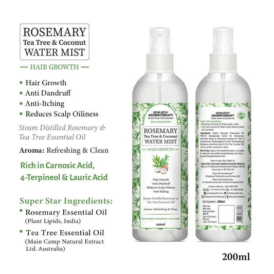 Rosemary Tea Tree Coconut Water Mist Spray,Hair Growth,Reduces Dandruff Scalp Itching & Oiliness,Steam Distilled Essential Oil 200ml x 3