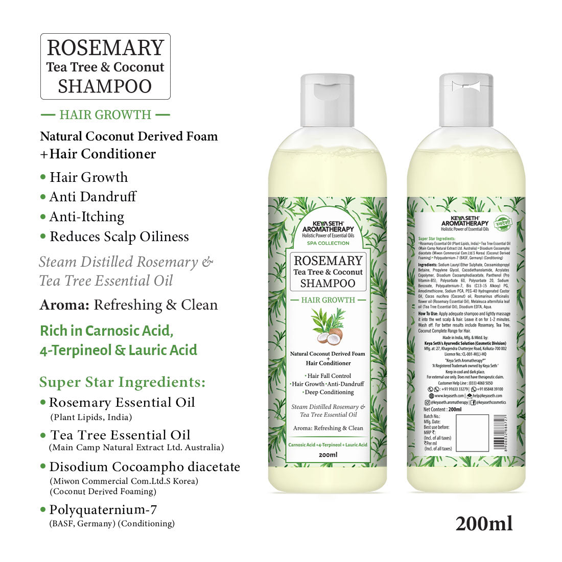 Rosemary Hair Growth Treatment Kit for Dry Hair- Rosemary Hair Serum, Hair Oil, Shampoo, Water Mist to Reduce Itching, Oiliness, Flakes & Hair Fall 630ml