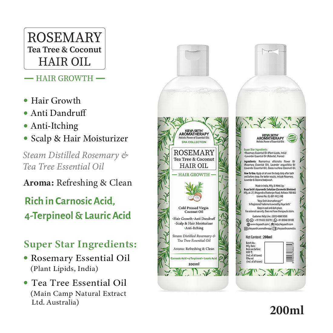 Rosemary Hair Growth Treatment Kit for Dry Hair- Rosemary Hair Serum, Hair Oil, Shampoo, Water Mist to Reduce Itching, Oiliness, Flakes & Hair Fall 630ml